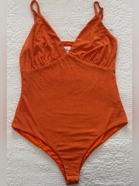 Polly Women's Orange V-Neck Bodysuit | Size S
